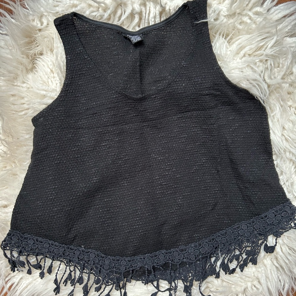 Black Crochet-Trim Tank Top